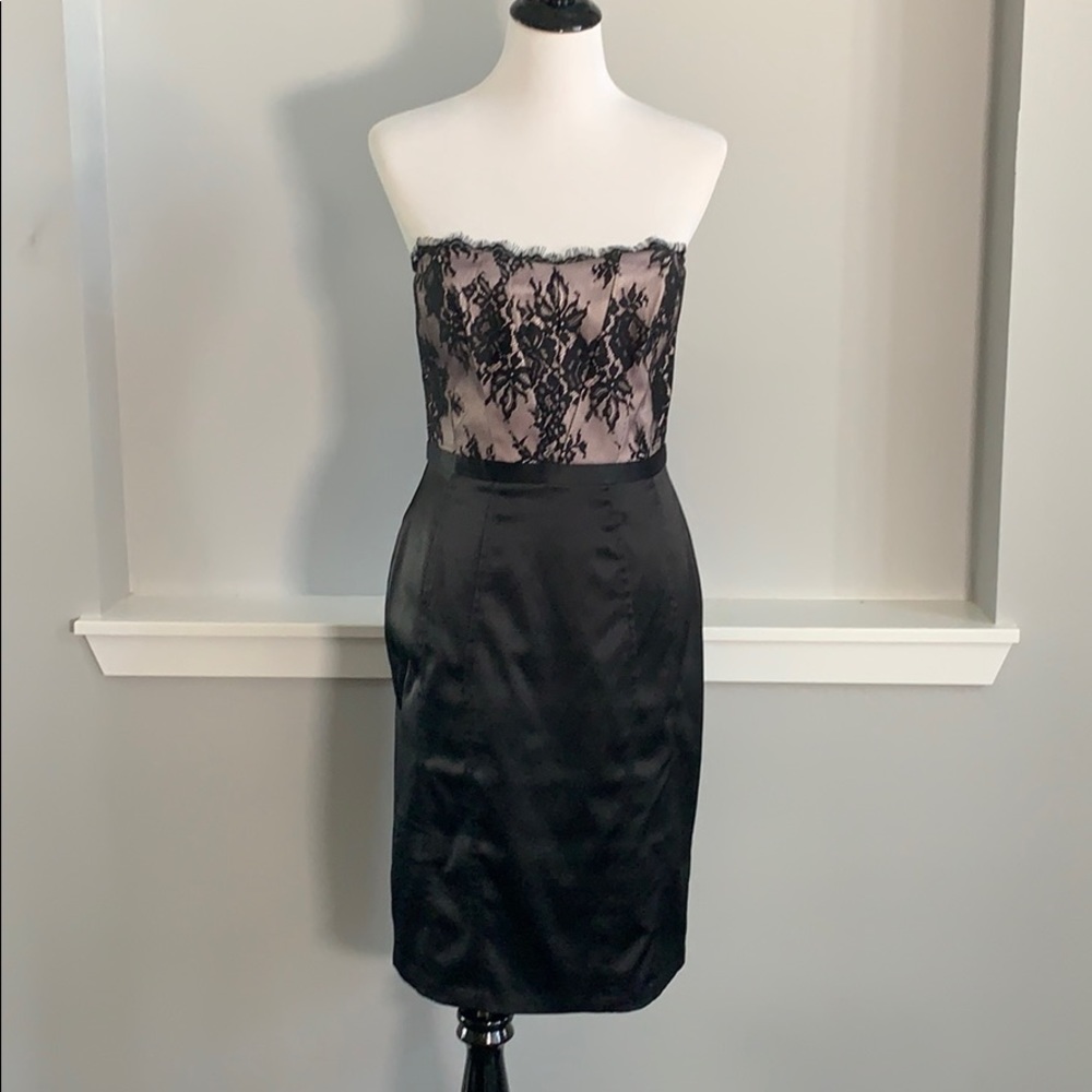 Little black dress with rose pink and lace top